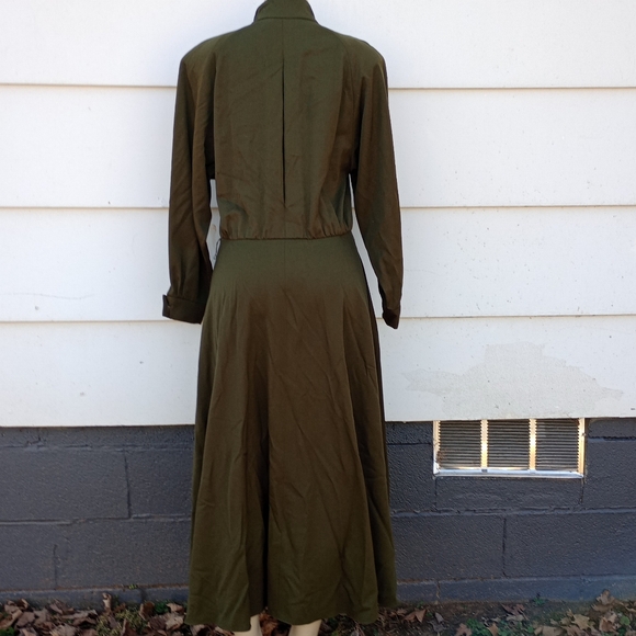 Vintage Military Green Wool Dress - Picture 6 of 10